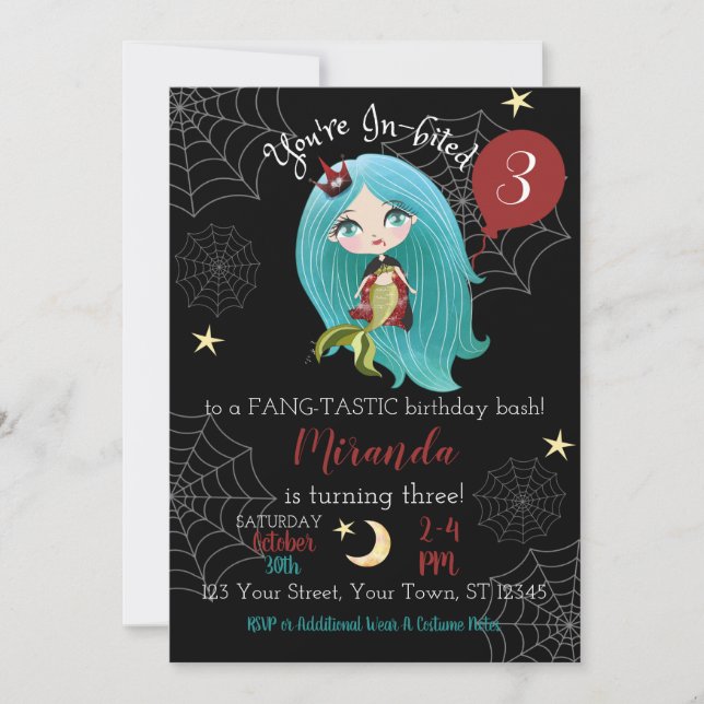 Vampire Mermaid Halloween Birthday Invitation (Front)