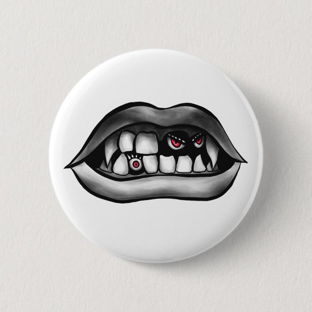 Vampire Mouth With Fangs And Evil Creatures 6 Cm Round Badge (Front)