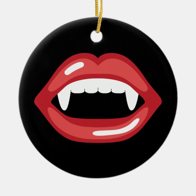 Vampire Mouth With Red Lips And Fangs Ceramic Tree Decoration (Front)