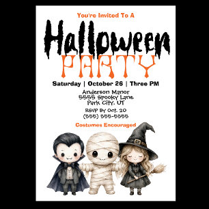 Vampire Mummy Witch Kid's Halloween Party Invitation
