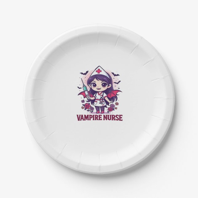 Vampire Nurse Shirt � Funny Halloween Medical Work Paper Plate (Front)