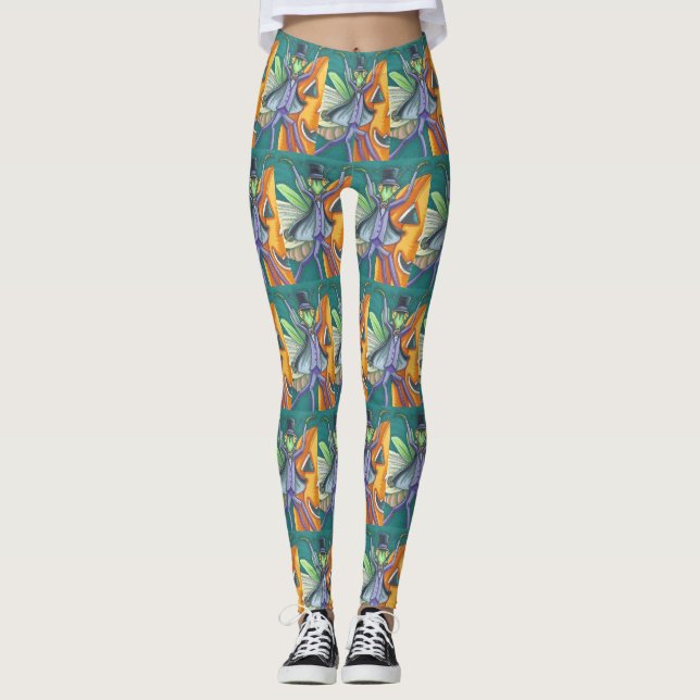 VAMPIRE PRAYING MANTIS, HALLOWEEN BUG ART LEGGINGS (Front)