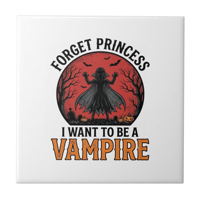 Vampire Princess Shirt Spooky Retro Halloween Desi Ceramic Tile (Front)