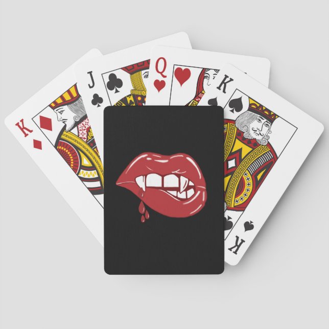 Vampire Red Lips Dripping Blood Drops Playing Cards (Back)