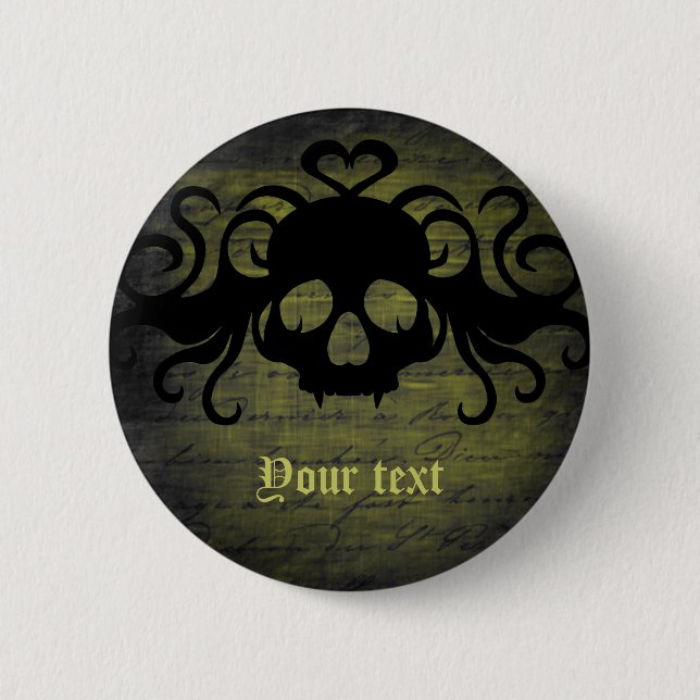 Vampire skull olive green 6 cm round badge (Front)