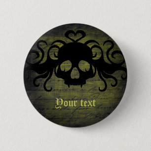 Vampire skull olive green 6 cm round badge