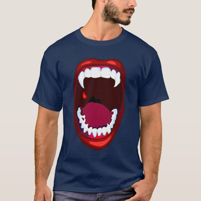 Vampire Teeth Horror Show Demon Fangs Red Purple T-Shirt (Front)