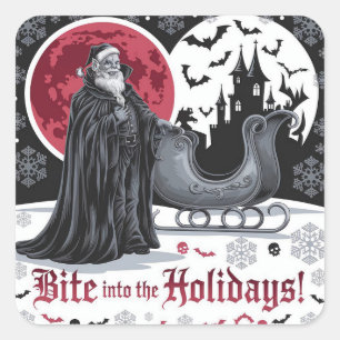 Vampire-Themed Gothic Christmas Card Crimson Moon Square Sticker