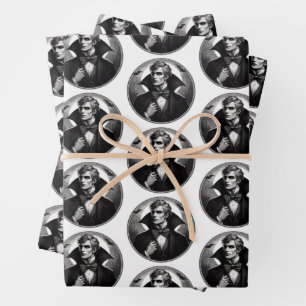 Vampire Vintage Illustration Spooky Horror Goth Wrapping Paper Sheet