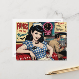  vampire waitress at a retro diner postcard