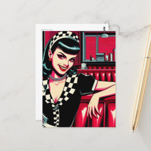 Vampire Waitress at the Retro Diner Postcard