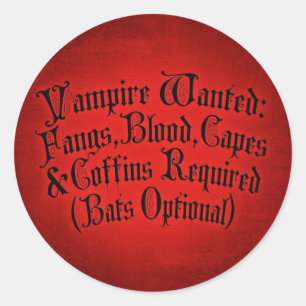 Vampire Wanted Classic Round Sticker