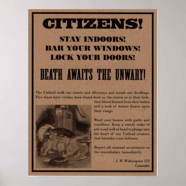 Vampire Warning Poster. Halloween party decor. Poster (Front)