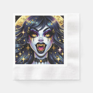 Vampire with Gold Fangs Full Moon Halloween Party Napkin