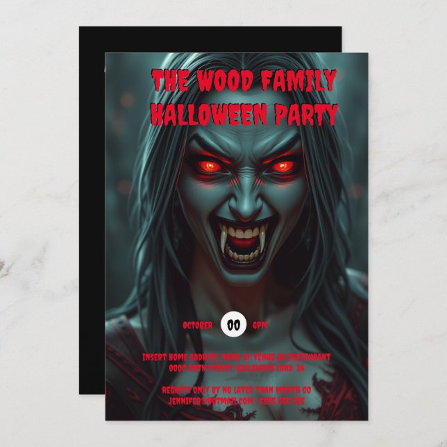 Vampire woman adults halloween spooky creatures invitation (Front/Back)