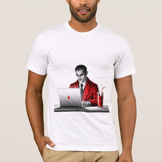 Vampire Working from Home - Funny Tech Horror T-Shirt (Front)