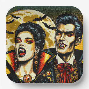 Vampires and Bats Halloween Party Paper Plate