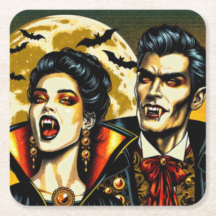 Vampires and Bats Halloween Party  Square Paper Coaster
