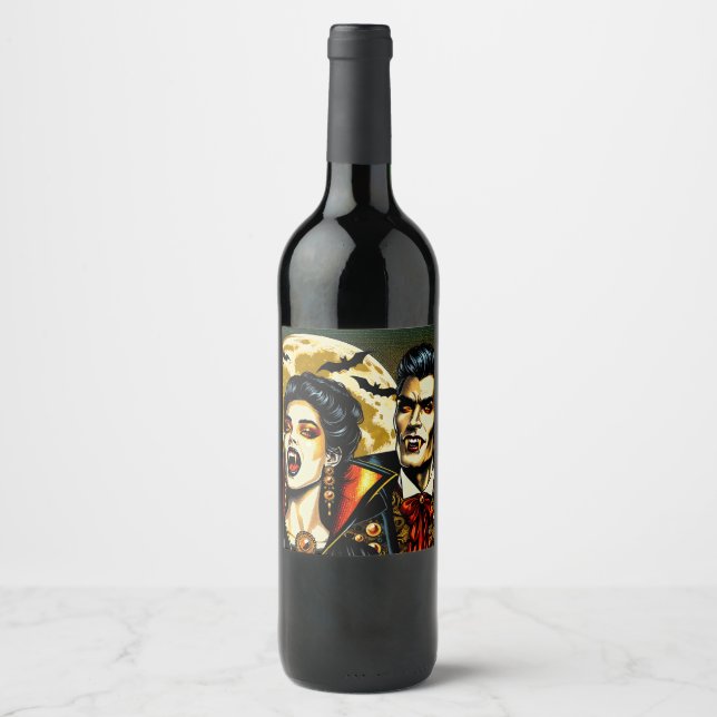 Vampires and Bats Halloween Party  Wine Label (Front)