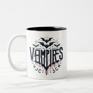 Vampires and Bats on Halloween Two-Tone Coffee Mug