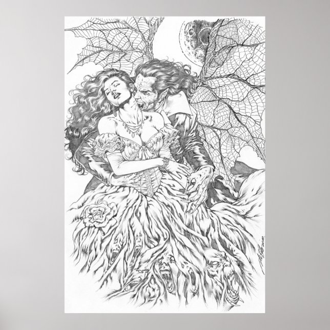 Vampire's Kiss by Al Rio - Vampire and Woman Art Poster (Front)