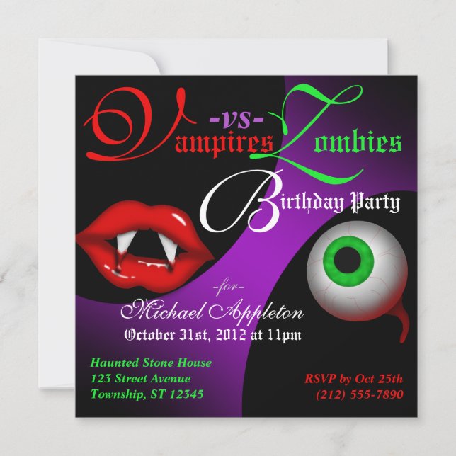 Vampires vs Zombies Halloween Birthday Invitations (Front)