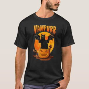 Vampurr Black Cat Pumpkin Vampire Scary Halloween  T-Shirt