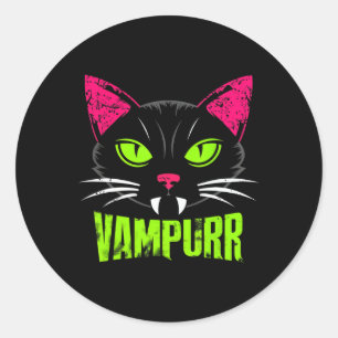 Vampurr Cat Black Cat Halloween Spooky Vampire Classic Round Sticker