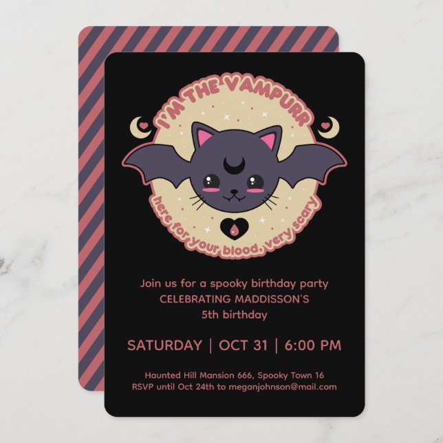 Vampurr Creepy Cute Halloween Birthday Party Invitation (Front/Back)