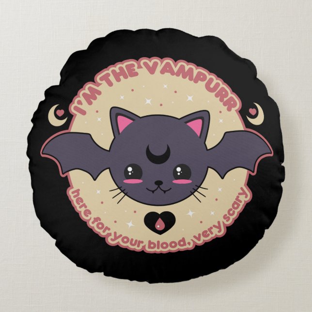 Vampurr Creepy Cute Halloween Round Cushion (Front)
