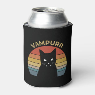 Vampurr funny vampire cat retro sunset Halloween Can Cooler