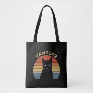 Vampurr funny vampire cat retro sunset Halloween Tote Bag