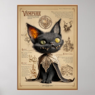 Vampurr: Vampire Cat Bestiary Illustration Poster