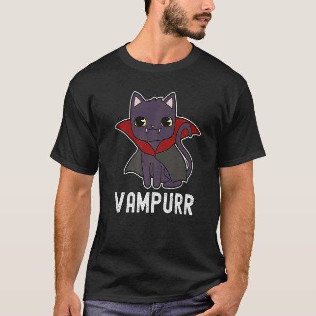 Vampurr Vampire Cat Dracula Halloween Costume T-Shirt (Front)