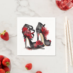 Vampy Fashion   Strappy Ankle Stilettos with Roses Napkin