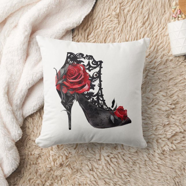 Vampy Spiked Stiletto | Red Rose Fashion High Heel Cushion (Blanket)