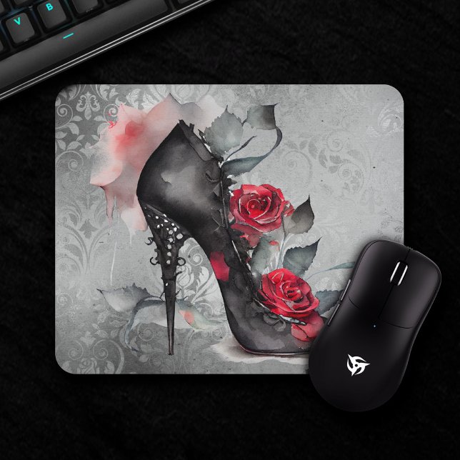 Vampy Spiked Stiletto | Red Rose High Heel Grunge Mouse Pad (Creator Uploaded)