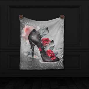 Vampy Spiked Stiletto   Red Rose High Heel Grunge Tapestry