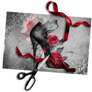 Vampy Spiked Stiletto Red Rose High Heel Grunge Tissue Paper