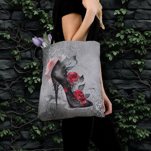 Vampy Spiked Stiletto   Red Rose High Heel Grunge Tote Bag