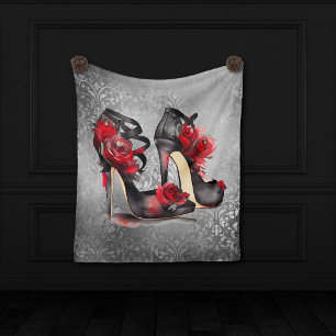 Vampy Strappy Stilettos   Red Rose Heels on Grunge Fleece Blanket