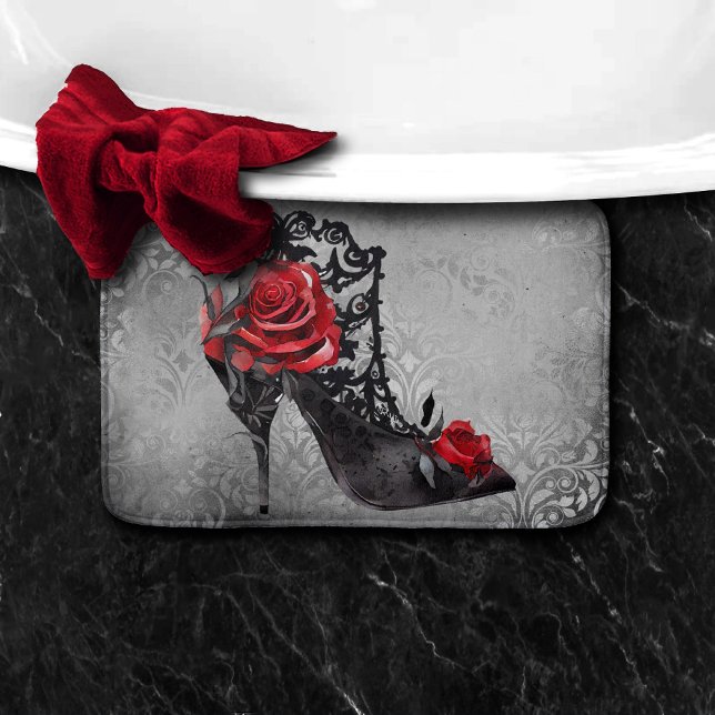 Vampy Vogue Grunge | Stiletto Lace Bootie Roses Bath Mat (Creator Uploaded)