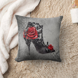 Vampy Vogue Grunge   Stiletto Lace Bootie Roses Cushion