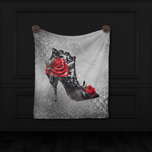 Vampy Vogue Grunge   Stiletto Lace Bootie Roses Fleece Blanket