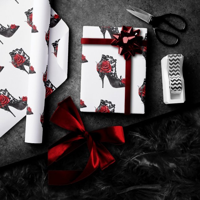 Vampy Vogue | Stiletto Lace Bootie and Red Roses Wrapping Paper (Creator Uploaded)