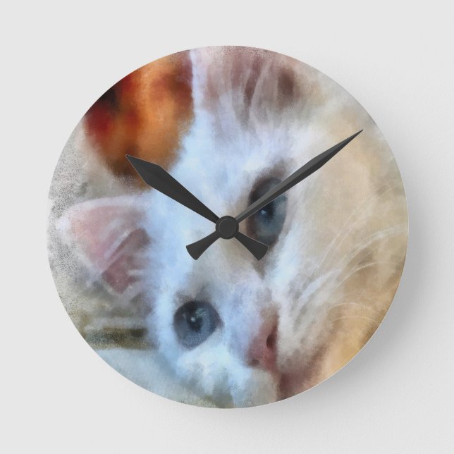 Van Cat With Blue Eyes Pet Portrait Round Clock (Front)