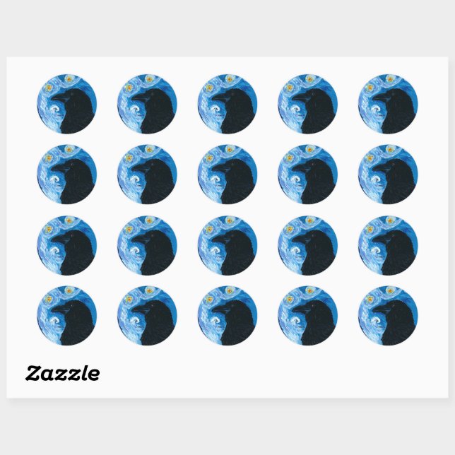  Van Crow Starry Night Classic Round Sticker (Sheet)