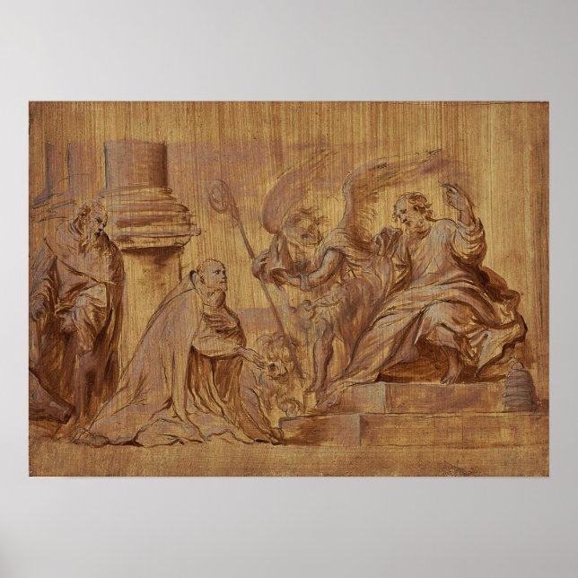 Van Dyck - Anoniem A Bishop Kneeling Before Saint… Poster (Front)