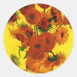 Van Gogh 15 Sunflowers Classic Round Sticker