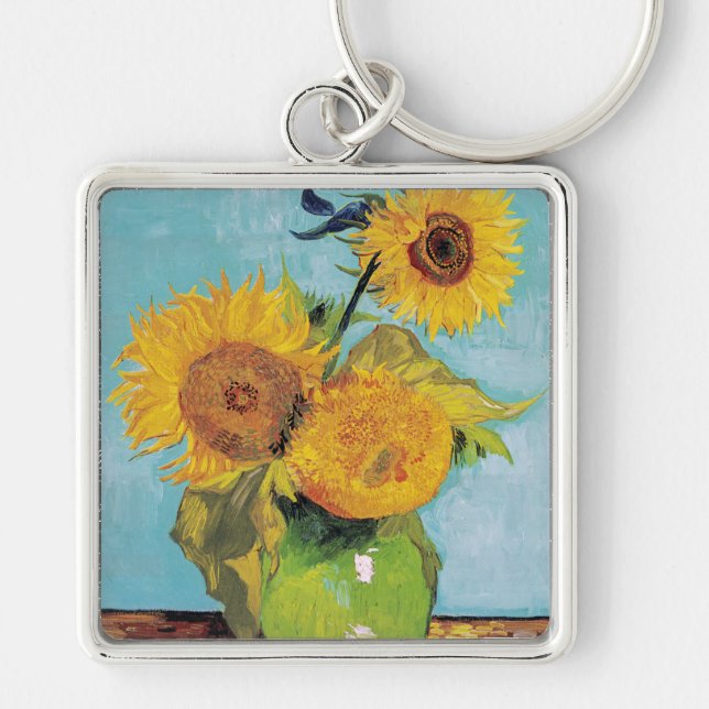 Van Gogh - 3 Sunflowers in a Vase Key Ring (Front)